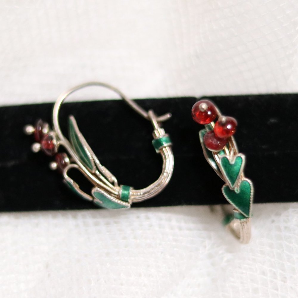 Heart Green and Red Earrings